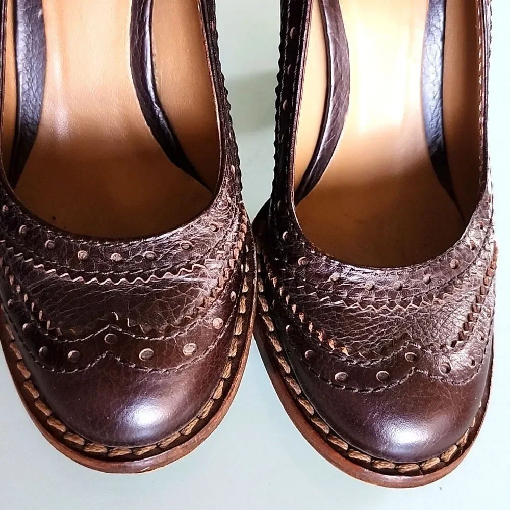 D&G Brogue Leather Oxford Retro '90s‎ Y2K Academia Stacked Heels Size 36 US6